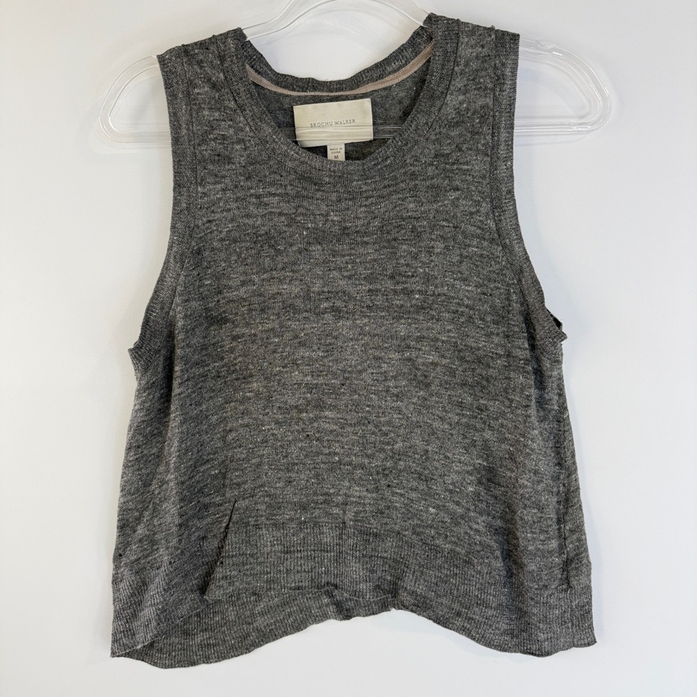 Brochu Walker Knit Tank Top Women M Gray Heathered Sleeveless Boxy Cropped
